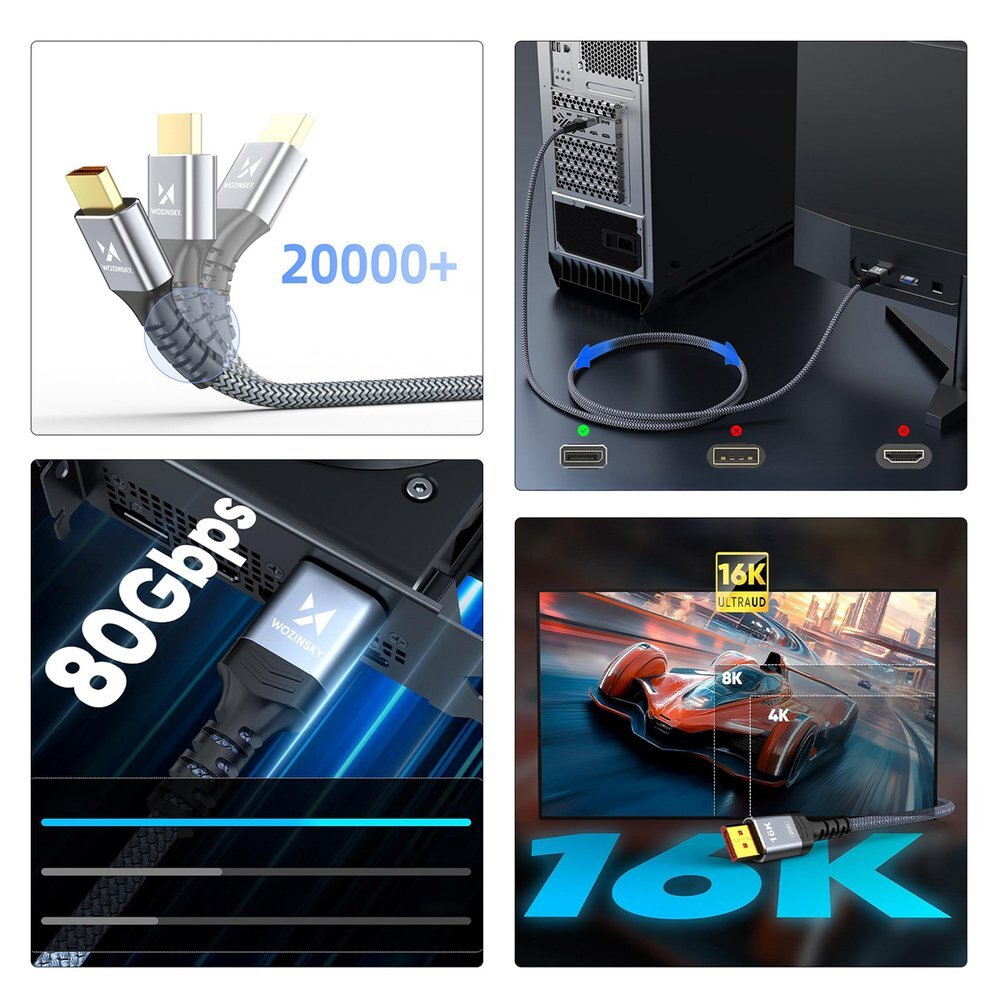 Kabelis Wozinsky WPS-16AYL3S DisplayPort 2.1 VESA Certified 80 Gb/s 16K@60Hz 8K@120Hz 4K@240Hz HDR HDCP DSC 3m – juodas 1 Kabelis Wozinsky WPS-16AYL3S DisplayPort 2.1 VESA Certified 80 Gb/s 16K@60Hz 8K@120Hz 4K@240Hz HDR HDCP DSC 3m – juodas 1