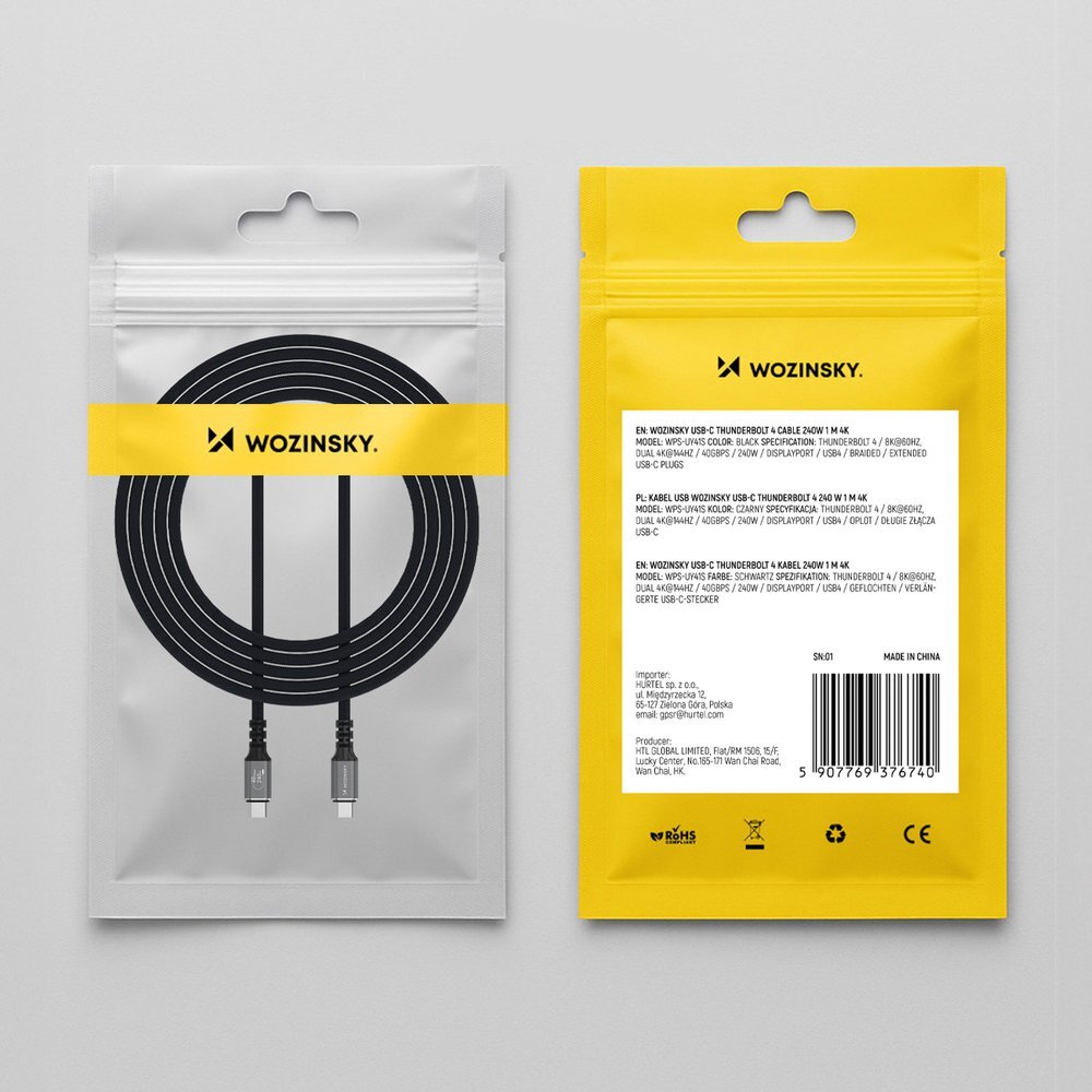 Kabelis Wozinsky WPS-UY41S USB-C Thunderbolt 4 240W 1m 4K – juodas 10 Kabelis Wozinsky WPS-UY41S USB-C Thunderbolt 4 240W 1m 4K – juodas 10