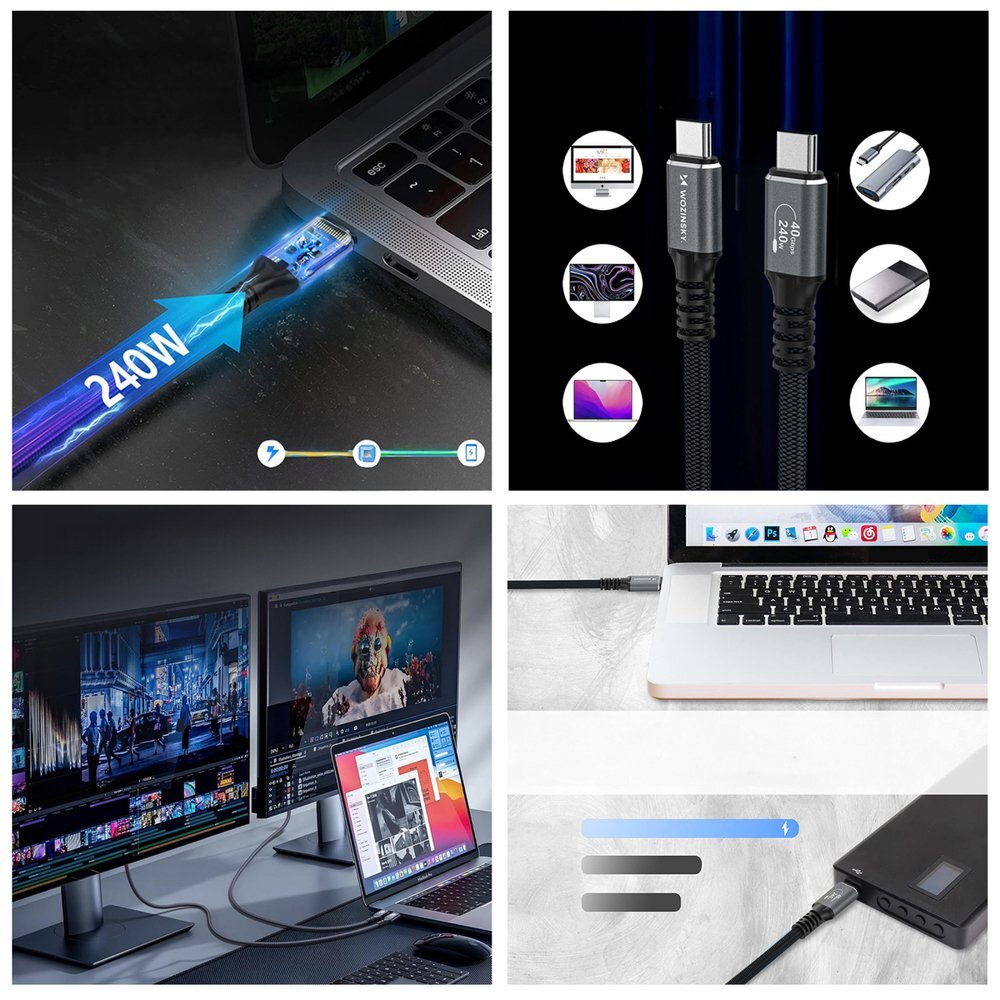Kabelis Wozinsky WPS-UY42S USB-C Thunderbolt 4 240W 2m 4K – juodas 8