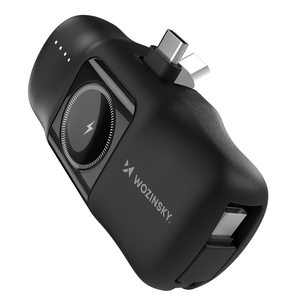 Išorinė baterija Wozinsky WF16-YCS 5000mAh 15W USB-C Mini su integruotu USB-C laidu ir Apple Watch įkrovikliu – juoda 3