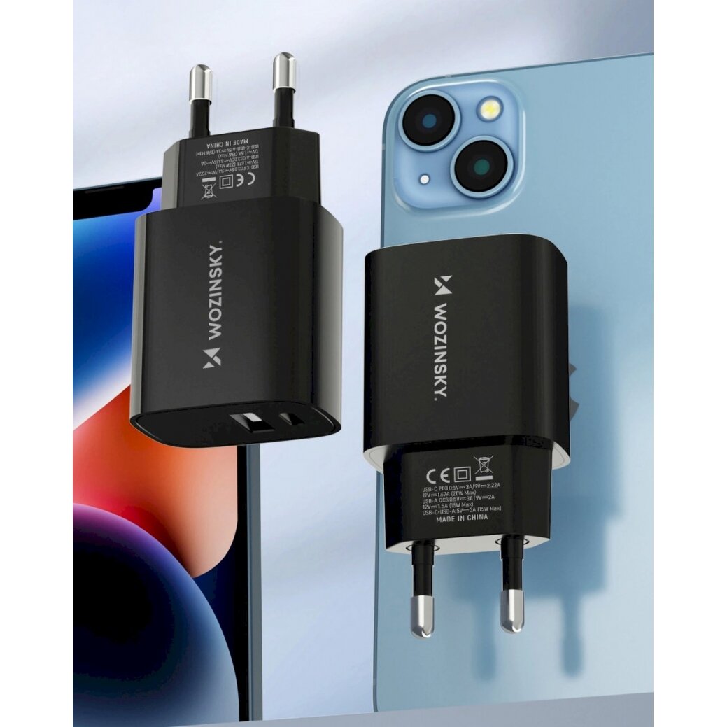 Wozinsky WGWCB USB-A USB-C 20W wall Įkroviklis  - Juodas 10 Wozinsky WGWCB USB-A USB-C 20W wall Įkroviklis  - Juodas 10