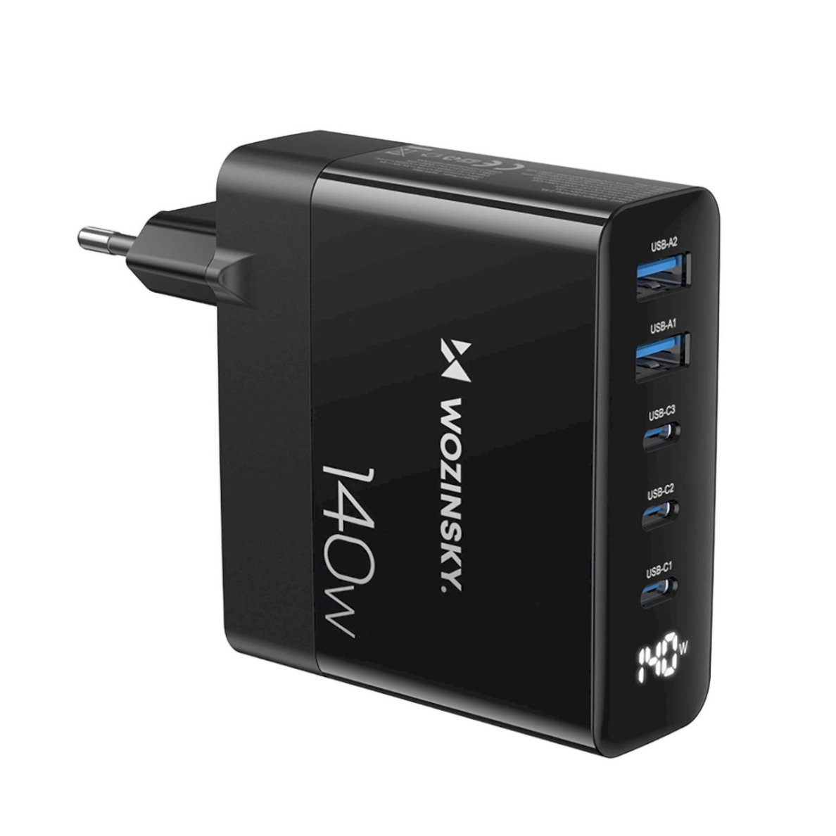 Wozinsky CGWCB 140W GaN wall Įkroviklis 3 x USB-C / 2 x USB-A - Juodas Wozinsky CGWCB 140W GaN wall Įkroviklis 3 x USB-C / 2 x USB-A - Juodas