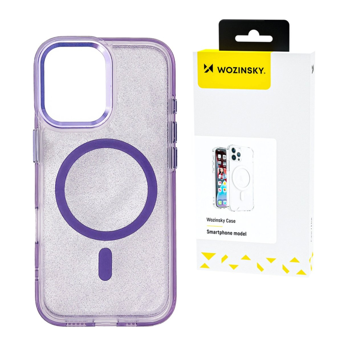 Wozinsky Glitter dėklas su MagSafe Samsung Galaxy S24 FE - violetinis su blizgučiais
