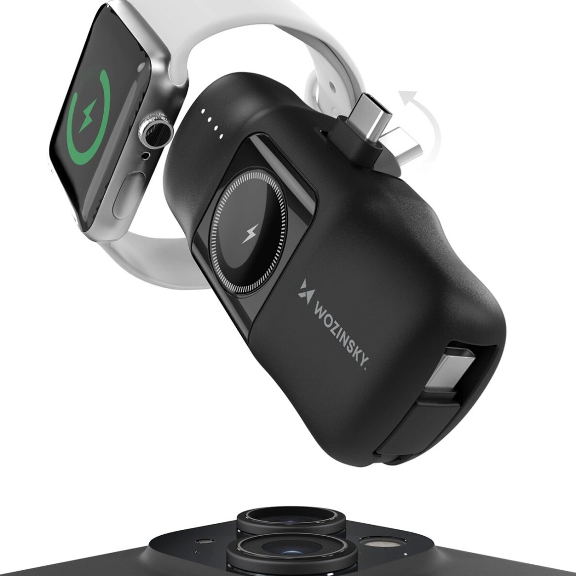 Išorinė baterija Wozinsky WF16-YCS 5000mAh 15W USB-C Mini su integruotu USB-C laidu ir Apple Watch įkrovikliu – juoda 2 Išorinė baterija Wozinsky WF16-YCS 5000mAh 15W USB-C Mini su integruotu USB-C laidu ir Apple Watch įkrovikliu – juoda 2