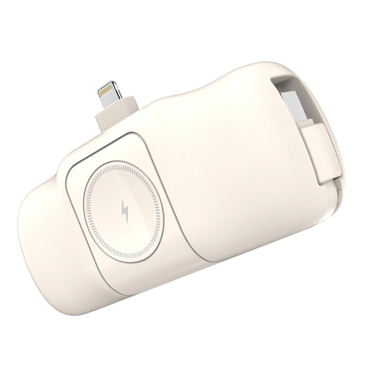 Išorinė baterija Wozinsky WF16-YLS 5000mAh 15W Lightning Mini su integruotu USB-C laidu ir Apple Watch įkrovikliu – smėlinė 1