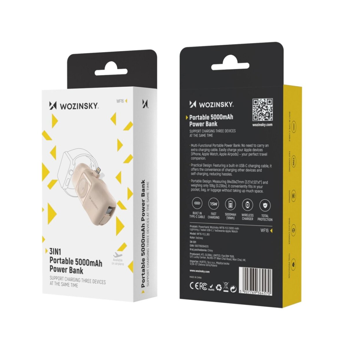Išorinė baterija Wozinsky WF16-YLS 5000mAh 15W Lightning Mini su integruotu USB-C laidu ir Apple Watch įkrovikliu – smėlinė 9 Išorinė baterija Wozinsky WF16-YLS 5000mAh 15W Lightning Mini su integruotu USB-C laidu ir Apple Watch įkrovikliu – smėlinė 9