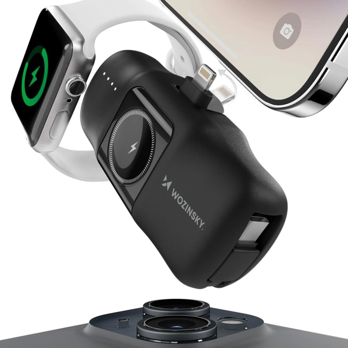 Išorinė baterija Wozinsky WF16-YLS 5000mAh 15W Lightning Mini su integruotu USB-C laidu ir Apple Watch įkrovikliu – juoda 3 Išorinė baterija Wozinsky WF16-YLS 5000mAh 15W Lightning Mini su integruotu USB-C laidu ir Apple Watch įkrovikliu – juoda 3