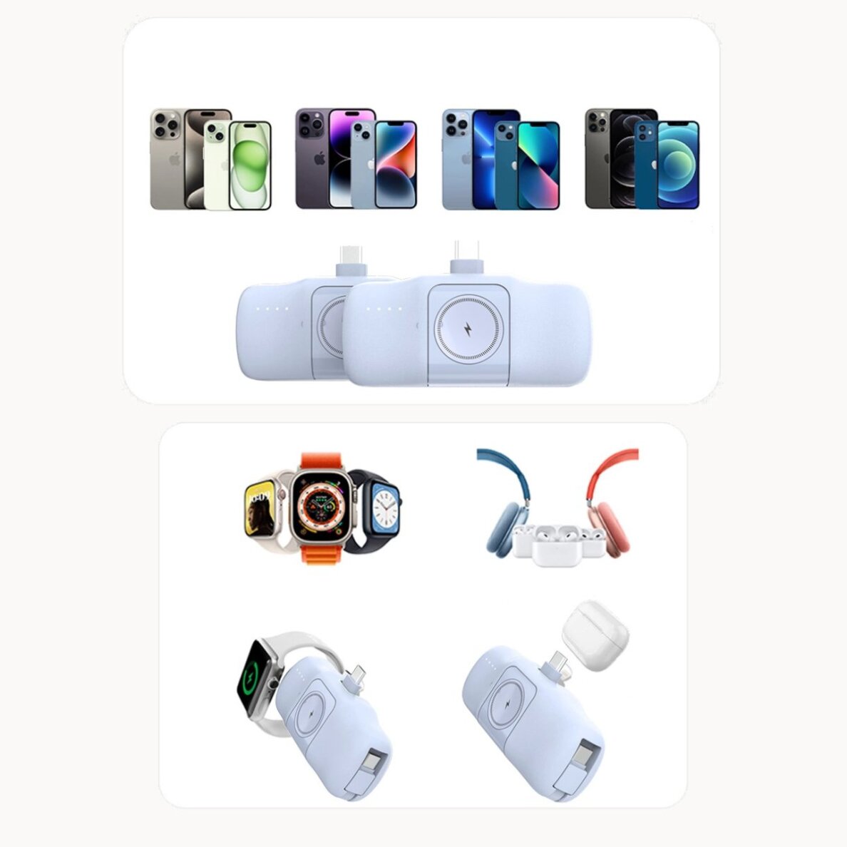 Išorinė baterija Wozinsky WF16-YLS 5000mAh 15W Lightning Mini su integruotu USB-C laidu ir Apple Watch įkrovikliu – mėlyna 5