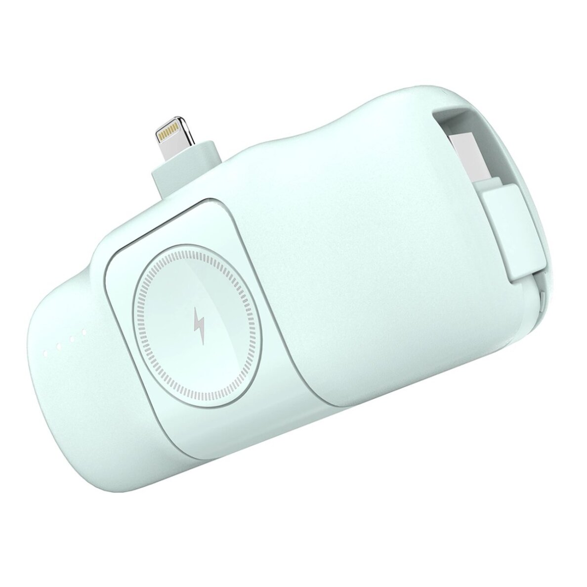 Išorinė baterija Wozinsky WF16-YLS 5000mAh 15W Lightning Mini su integruotu USB-C laidu ir Apple Watch įkrovikliu – žalia 1