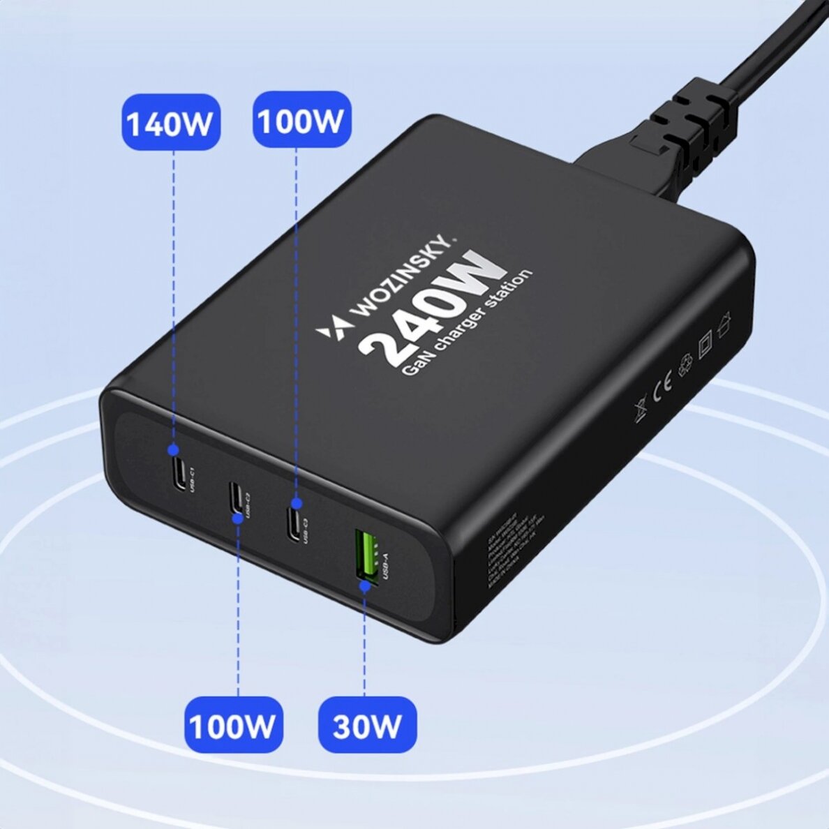 Wozinsky WGCSB 240W GaN wall Įkroviklis USB-A / 3 x USB-C - Juodas 13 Wozinsky WGCSB 240W GaN wall Įkroviklis USB-A / 3 x USB-C - Juodas 13