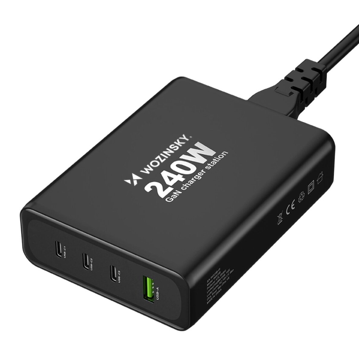Sieninis įkroviklis Wozinsky WGCSB 240W GaN USB-A / 3x USB-C – juodas 1 Sieninis įkroviklis Wozinsky WGCSB 240W GaN USB-A / 3x USB-C – juodas 1