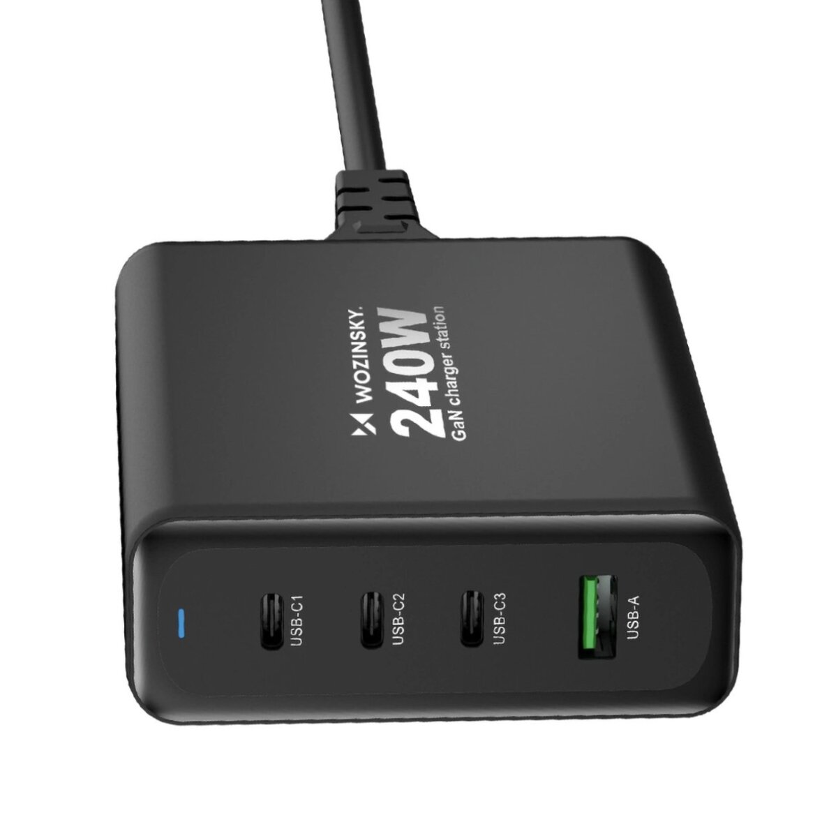 Sieninis įkroviklis Wozinsky WGCSB 240W GaN USB-A / 3x USB-C – juodas 3