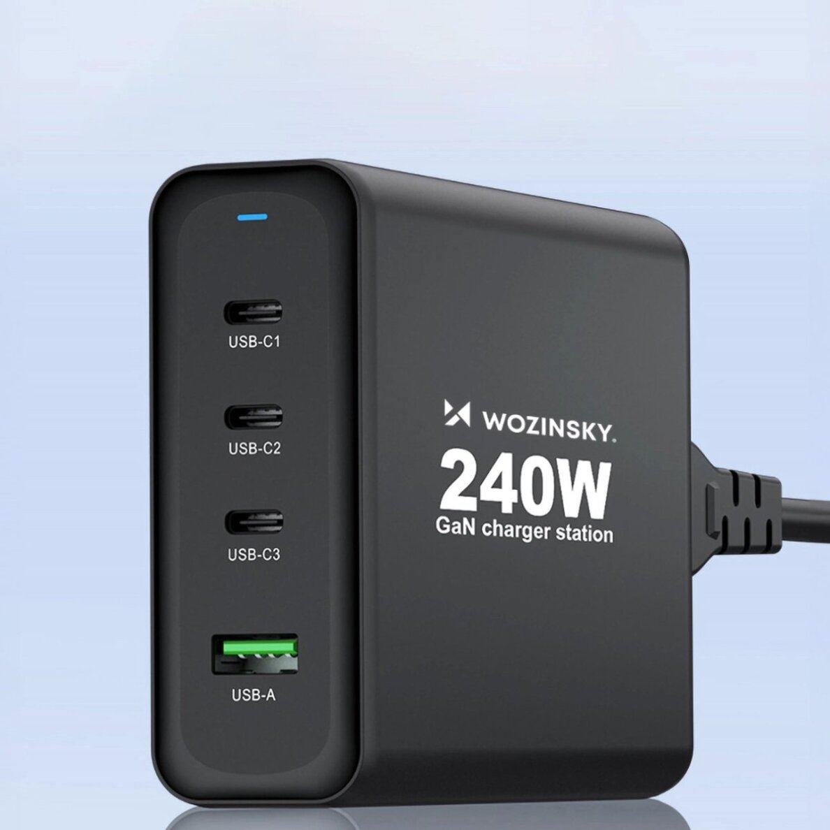 Sieninis įkroviklis Wozinsky WGCSB 240W GaN USB-A / 3x USB-C – juodas 11
