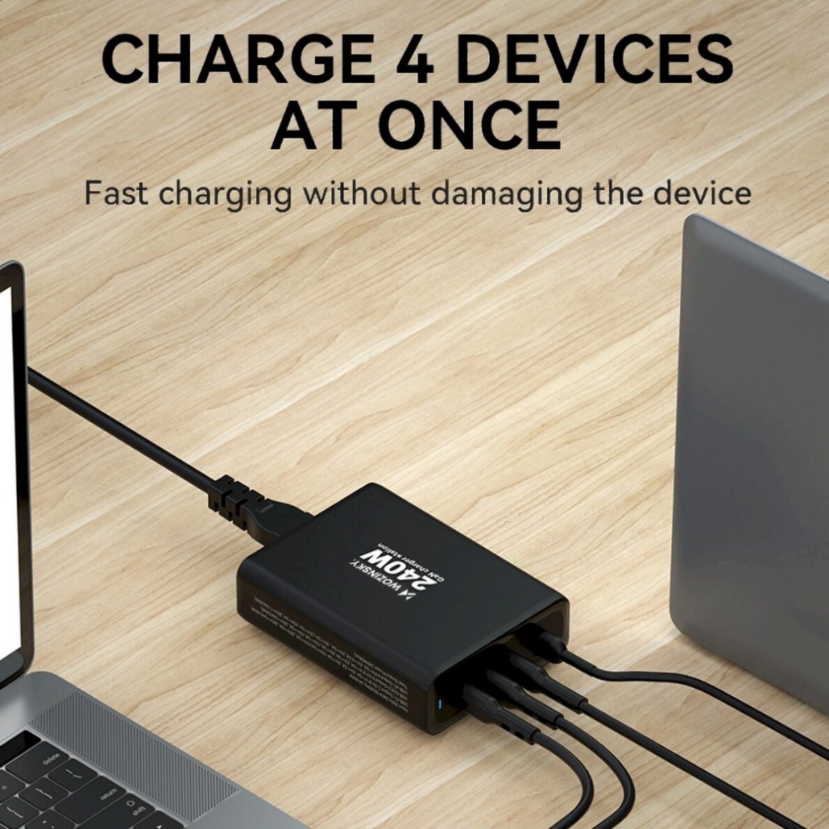 Wozinsky WGCSB 240W GaN wall Įkroviklis USB-A / 3 x USB-C - Juodas 9 Wozinsky WGCSB 240W GaN wall Įkroviklis USB-A / 3 x USB-C - Juodas 9