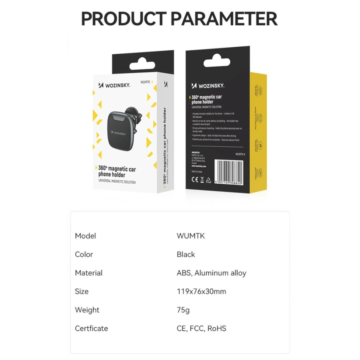 Wozinsky WUMTK magnetic Telfono laikiklis car air vent - Juodas 3 Wozinsky WUMTK magnetic Telfono laikiklis car air vent - Juodas 3