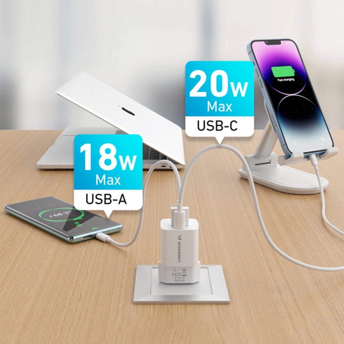 Wozinsky WWCEAC GaN USB-A USB-C 33W wall Įkroviklis - baltas 11 Wozinsky WWCEAC GaN USB-A USB-C 33W wall Įkroviklis - baltas 11
