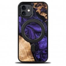 Dėklas iš Medžio ir Resino skirta iPhone 12/12 Pro MagSafe Bewood Unique violetinis - Purple Juodas