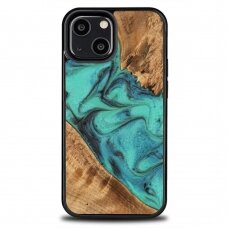 Dėklas iš Medžio ir Resino skirta iPhone 13 Mini Bewood Unique Turquoise - Turquoise Juodas