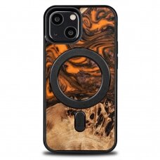 Dėklas iš Medžio ir Resino skirta iPhone 13 Mini MagSafe Bewood Unique Oranžinis - Oranžinis and Juodas