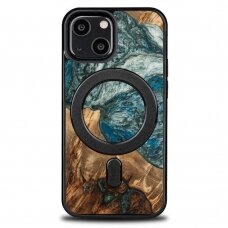 Dėklas iš Medžio ir Resino skirta iPhone 13 Mini MagSafe Bewood Unique Planet Earth - Mėlynas-žalias