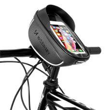 Krepšys Dviračiui montuojamas ant vairo + Telefono Laikiklis pritaikytas liečiamajam ekranui Wozinsky Bicycle Front Frame Handlebar Bag Touch Screen Phone Holder 1L Juodas (WBB16BK)
