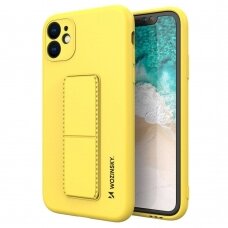 Wozinsky Kickstand Lankstaus Silikono Dėklas Su Stovu iPhone 12 mini Geltonas NDRX65