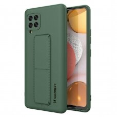Dėklas Wozinsky Kickstand Case flexible silicone Samsung Galaxy A12 Tamsiai žalias