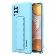 Dėklas Wozinsky Kickstand Case flexible silicone Samsung Galaxy A12 Šviesiai mėlynas