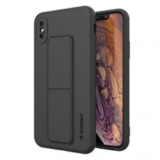 Wozinsky Kickstand Lankstaus Silikono Dėklas Su Stovu iPhone XS Max Juodas