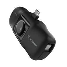 Išorinė baterija Wozinsky WF16-YCS 5000mAh 15W USB-C Mini su integruotu USB-C laidu ir Apple Watch įkrovikliu – juoda