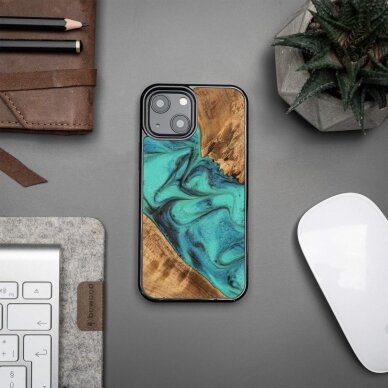 Dėklas iš Medžio ir Resino skirta iPhone 13 Mini Bewood Unique Turquoise - Turquoise Juodas 1