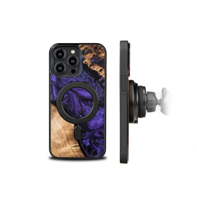 Dėklas iš Medžio ir Resino skirta iPhone 14 Pro Max MagSafe Bewood Unique violetinis - Purple and Juodas 1