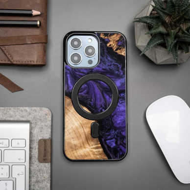 Dėklas iš Medžio ir Resino skirta iPhone 14 Pro Max MagSafe Bewood Unique violetinis - Purple and Juodas 2
