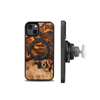 Dėklas iš Medžio ir Resino skirta iPhone 15 Plus MagSafe Bewood Unique Oranžinis - Oranžinis and Juodas 1