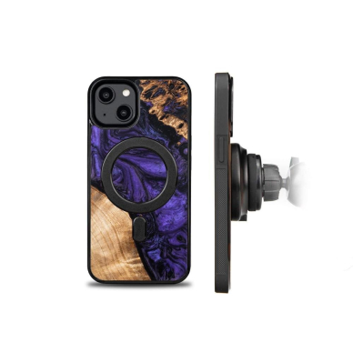 Dėklas iš Medžio ir Resino skirta iPhone 15 Plus MagSafe Bewood Unique violetinis - purple and Juodas 1