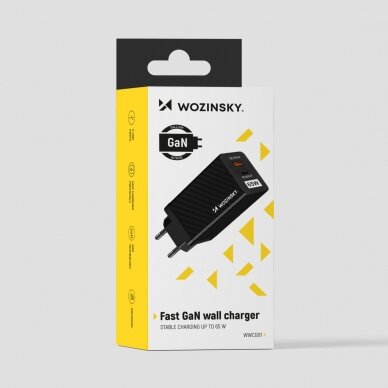Wozinsky 65W GaN charger with USB ports, USB C supports QC 3.0 PD Juodas (WWCG01) 6