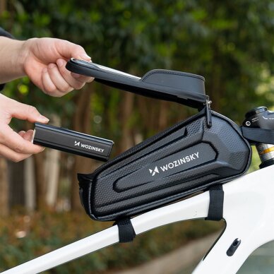 Dviračio krepšys Wozinsky ant rėmo, šarvuotas, su telefono kišene 1.7 l – juodas 3 Dviračio krepšys Wozinsky ant rėmo, šarvuotas, su telefono kišene 1.7 l – juodas 3