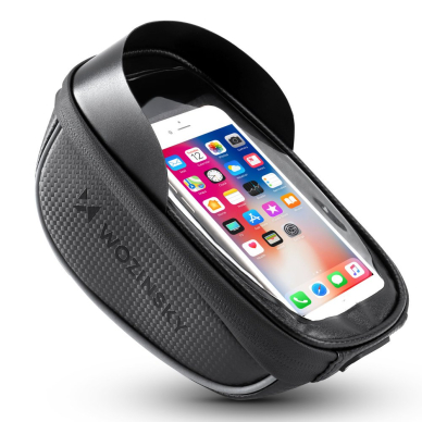 Krepšys Dviračiui montuojamas ant vairo + Telefono Laikiklis pritaikytas liečiamajam ekranui Wozinsky Bicycle Front Frame Handlebar Bag Touch Screen Phone Holder 1L Juodas (WBB16BK) 1