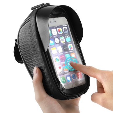 Krepšys Dviračiui montuojamas ant vairo + Telefono Laikiklis pritaikytas liečiamajam ekranui Wozinsky Bicycle Front Frame Handlebar Bag Touch Screen Phone Holder 1L Juodas (WBB16BK) 13