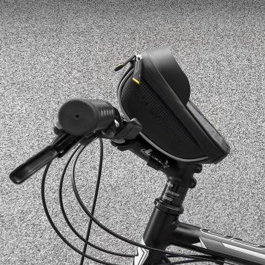 Krepšys Dviračiui montuojamas ant vairo + Telefono Laikiklis pritaikytas liečiamajam ekranui Wozinsky Bicycle Front Frame Handlebar Bag Touch Screen Phone Holder 1L Juodas (WBB16BK) 16