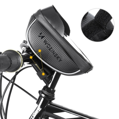 Krepšys Dviračiui montuojamas ant vairo + Telefono Laikiklis pritaikytas liečiamajam ekranui Wozinsky Bicycle Front Frame Handlebar Bag Touch Screen Phone Holder 1L Juodas (WBB16BK) 3