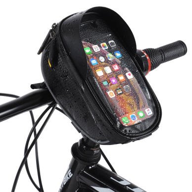 Krepšys Dviračiui montuojamas ant vairo + Telefono Laikiklis pritaikytas liečiamajam ekranui Wozinsky Bicycle Front Frame Handlebar Bag Touch Screen Phone Holder 1L Juodas (WBB16BK) 6