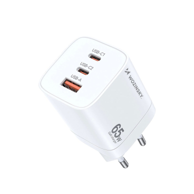 Wozinsky CGWCW 65W USB-A / 2 x USB-C GaN wall Įkroviklis - baltas Wozinsky CGWCW 65W USB-A / 2 x USB-C GaN wall Įkroviklis - baltas