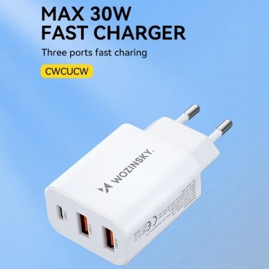 Wozinsky CWCUCW 30W USB-C / 2 x USB-A wall Įkroviklis - baltas 5 Wozinsky CWCUCW 30W USB-C / 2 x USB-A wall Įkroviklis - baltas 5