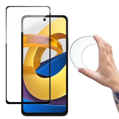 Apsauginis stiklas Wozinsky Full Cover Flexi Nano Glass su rėmeliu Xiaomi Poco M4 Pro 5G – skaidrus