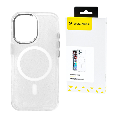 Wozinsky Glitter dėklas su MagSafe Samsung Galaxy S24 FE - skaidrus su blizgučiais