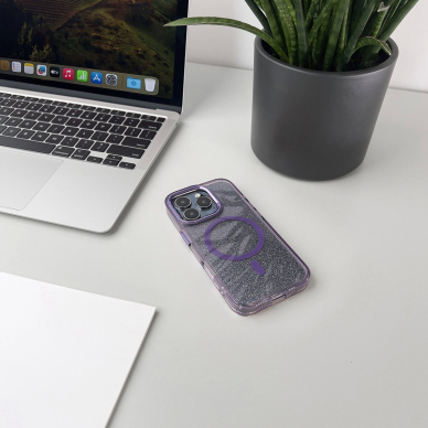 Wozinsky Glitter dėklas su MagSafe Samsung Galaxy S25 - violetinis su blizgučiais 6