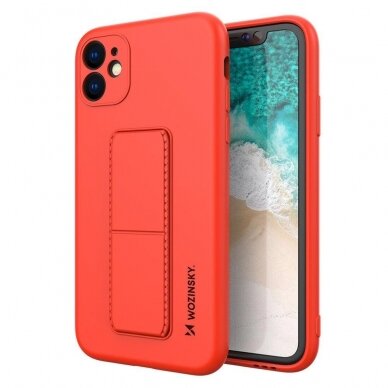 Wozinsky Kickstand Lankstaus Silikono Dėklas Su Stovu iPhone 11 Pro Raudonas