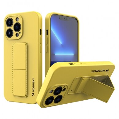 Silkoninis dėklas su stoveliu Wozinsky Kickstand flexible iPhone 13 Pro geltonas