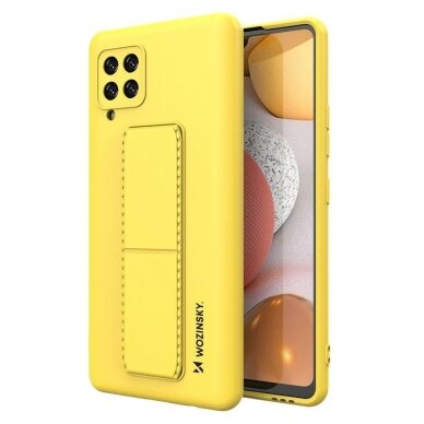 Wozinsky Kickstand Lankstaus Silikono Dėklas Su Stovu Samsung Galaxy A42 5G Geltonas